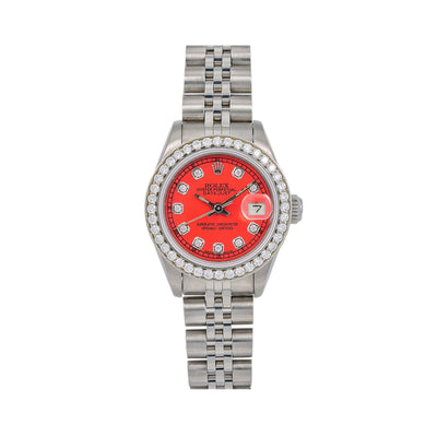 Rolex Lady-Datejust Diamond Watch, 69174 26mm, Red Diamond Dial With Stainless Steel Jubilee Bracelet