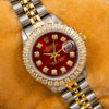 Rolex Lady-Datejust Diamond Watch, 6917 26mm, Red Diamond Dial With Two Tone Bracelet