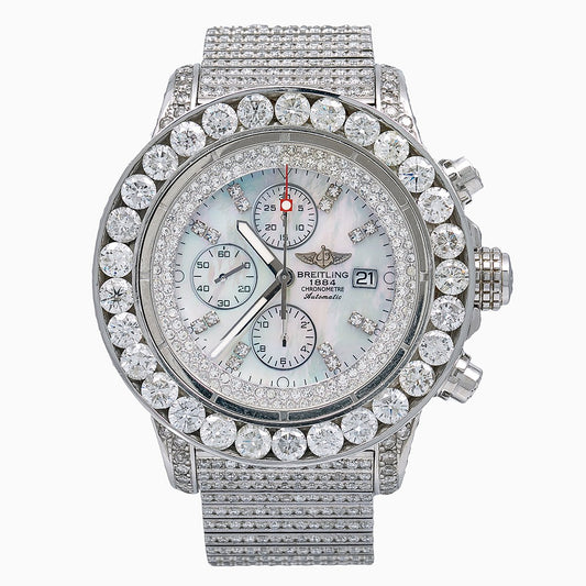 Breitling Super Avenger A13370 53MM White Diamond Dial With White Gold Bracelet