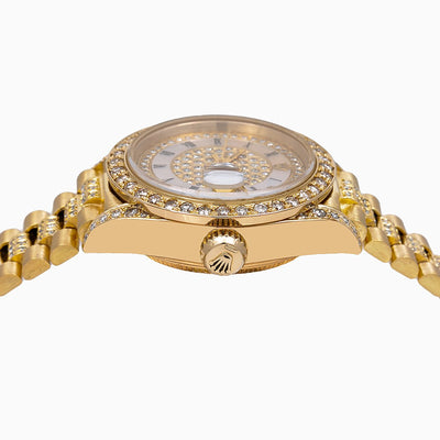 Rolex Lady-Datejust Diamond Watch, 69178 26mm, Champagne Diamond Dial With President Yellow Gold Bracelet