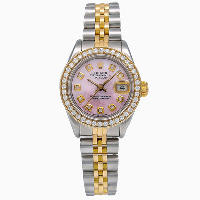 Rolex Datejust Diamond Watch, 69173 26mm, Pink Diamond Dial With 0.90 CT Diamonds