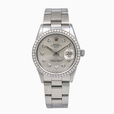 Rolex Oyster Perpetual Diamond Watch, Date 15010 34mm, Silver Diamond Dial With 1.20 CT Diamonds