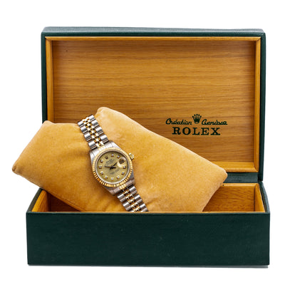 Rolex Lady-Datejust Diamond Watch, 69173 26mm, Champagne Diamond Dial With Two Tone Jubilee Bracelet