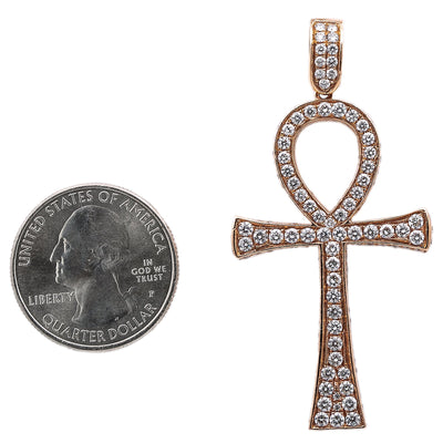 Unisex 14K Rose Gold Ankh Pendant with 0.40 CT Diamonds