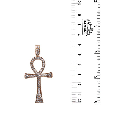 Unisex 14K Rose Gold Ankh Pendant with 0.40 CT Diamonds