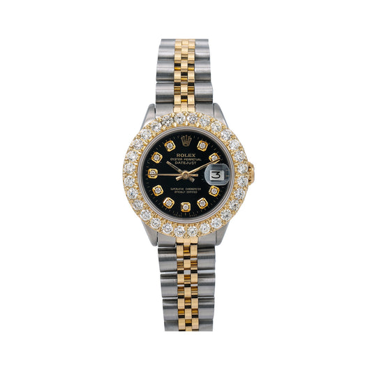 Rolex DateJust Diamond Watch, 26mm, Black Diamond Dial With Two Tone Jubilee Bracelet