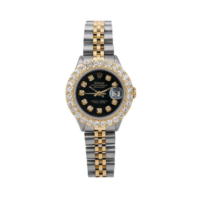 Rolex DateJust Diamond Watch, 26mm, Black Diamond Dial With Two Tone Jubilee Bracelet