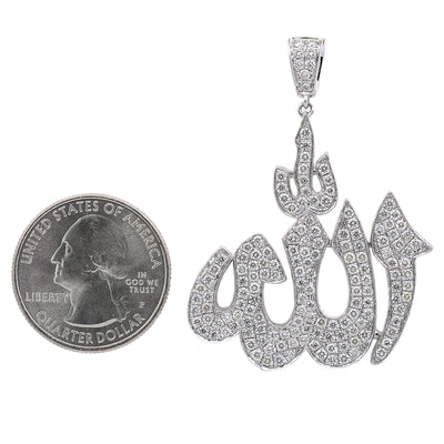 Unisex 14K White Gold Allah Pendant with 2.66 CT Diamonds