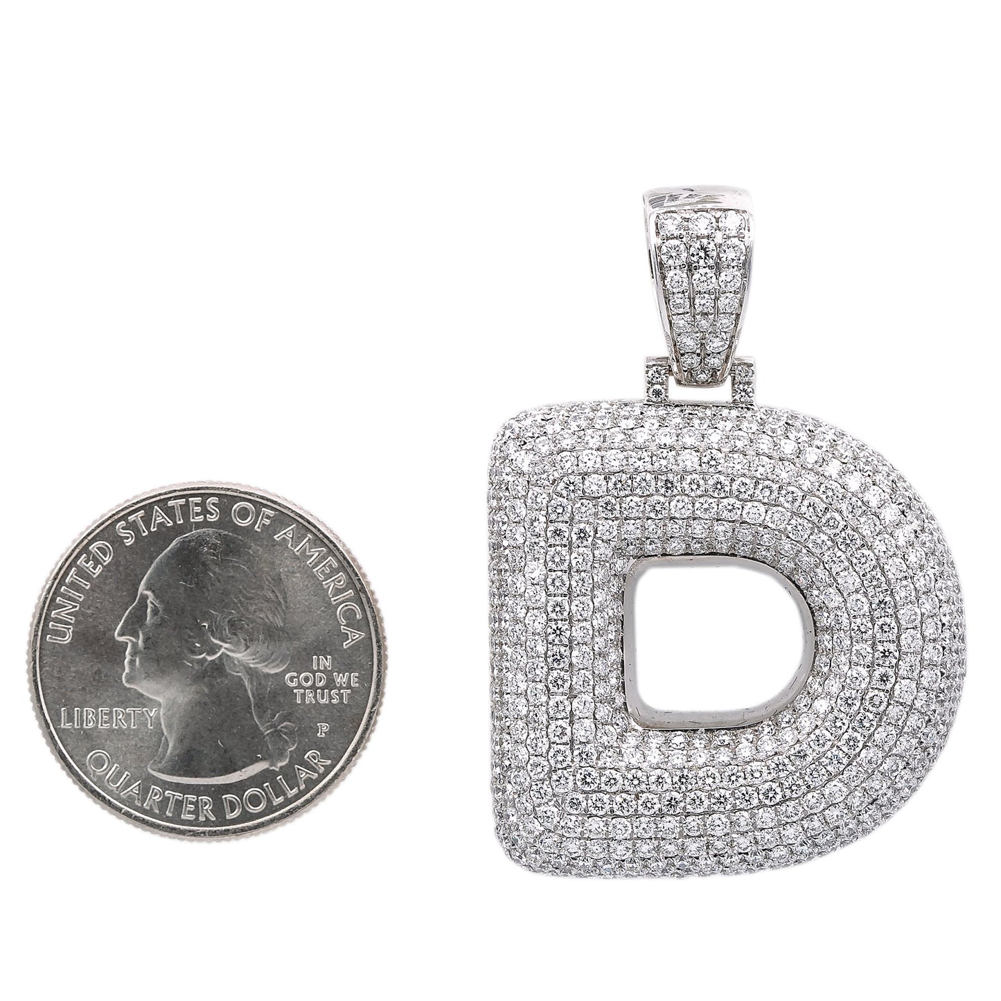Unisex 14K White Gold Initial D Pendant with 7.99 CT Diamonds