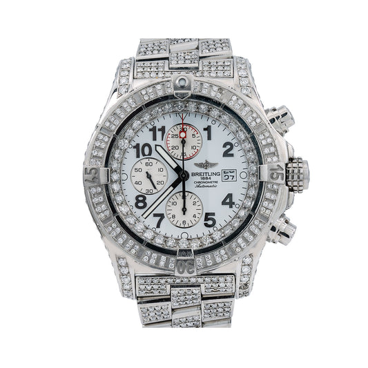 Breitling Super Avenger A13370 48MM White Diamond Dial With 20.71 CT Diamonds