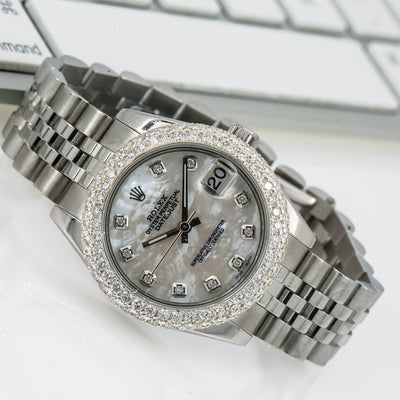 Rolex Lady-Datejust Diamond Watch, 178240 31mm, White Diamond Dial With Stainless Steel Jubilee Bracelet