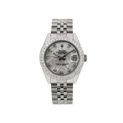 Rolex Lady-Datejust Diamond Watch, 178240 31mm, White Diamond Dial With Stainless Steel Jubilee Bracelet