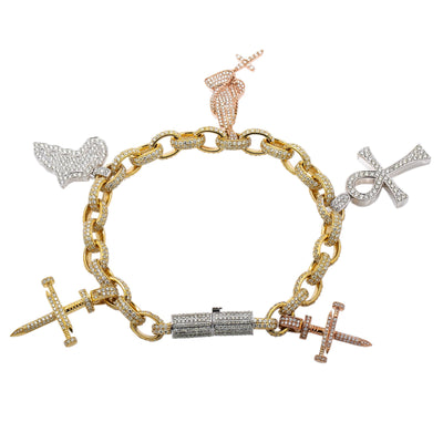 14K Yellow Gold Bracelet Set With 5 Lovely Charms With 19.85 Ct Diamonds