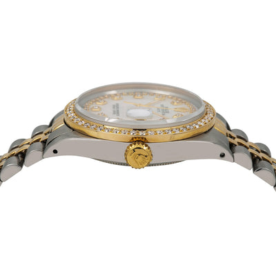 Rolex Oyster Perpetual Diamond Watch, Date 1500 34mm, Mother of Pearl Diamond Dial With Two Tone Oyster Bracelet