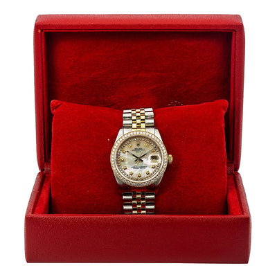 Rolex Oyster Perpetual Diamond Watch, Date 1500 34mm, Mother of Pearl Diamond Dial With Two Tone Oyster Bracelet