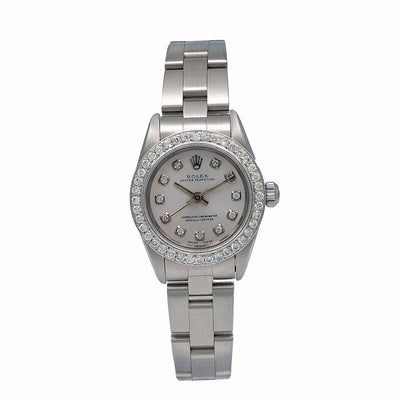 Rolex Oyster Perpetual Ladies Diamond Watch, 76094 26mm, Silver Diamond Dial With 0.90 CT Diamonds