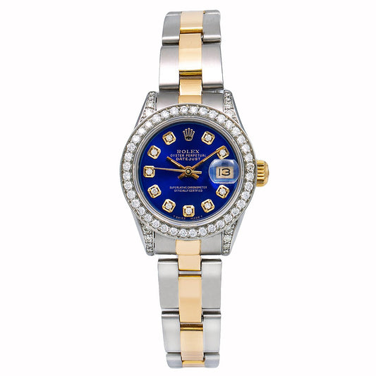 Rolex Lady-Datejust Diamond Watch, 69173 26mm, Blue Diamond Dial With 0.90 CT Diamonds