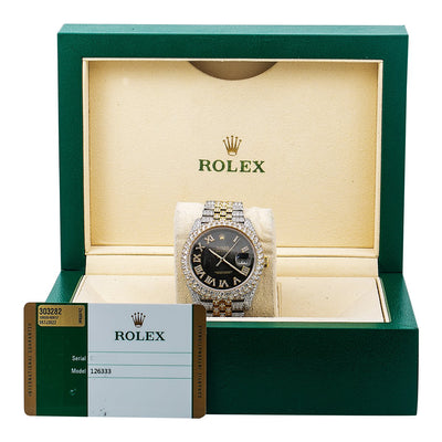 Rolex Datejust Diamond Watch, 126333 41mm, Black Diamond Dial With Two Tone Jubilee Bracelet