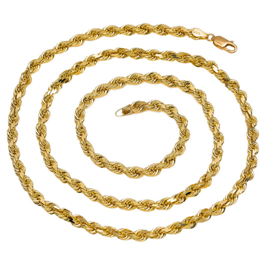 14k Hollow Rope Chain In White/Yellow Gold 18-30 Inches