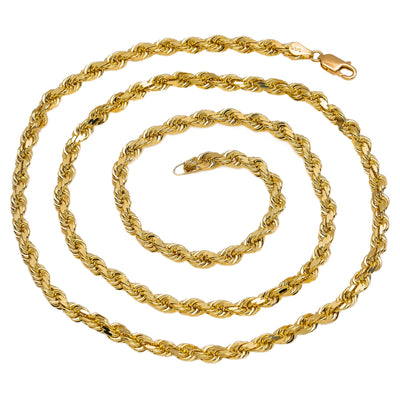 14k Hollow Rope Chain In White/Yellow Gold 18-30 Inches