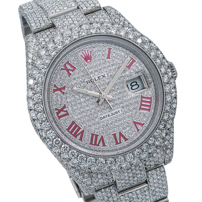 Rolex Datejust II Diamond Watch, 116300 41mm, Silver Diamond Dial Flower Set With 19.75 CT Diamonds