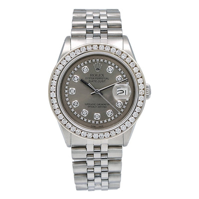 Rolex Datejust Diamond Watch, 36mm, Grey Diamond Dial With Stainless Steel Bracelet