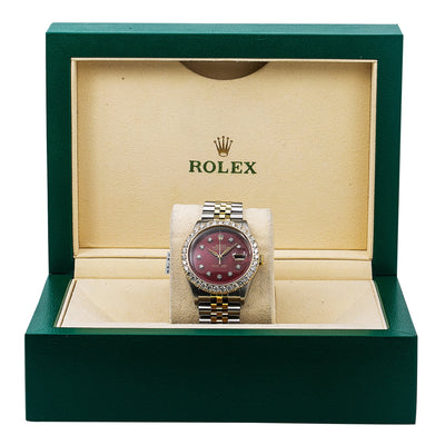 Rolex Datejust Diamond Watch, 36mm, Red Diamond Dial With 2.25 CT Diamonds