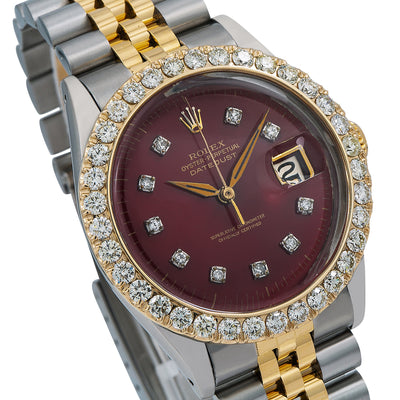 Rolex Datejust Diamond Watch, 36mm, Red Diamond Dial With 2.25 CT Diamonds