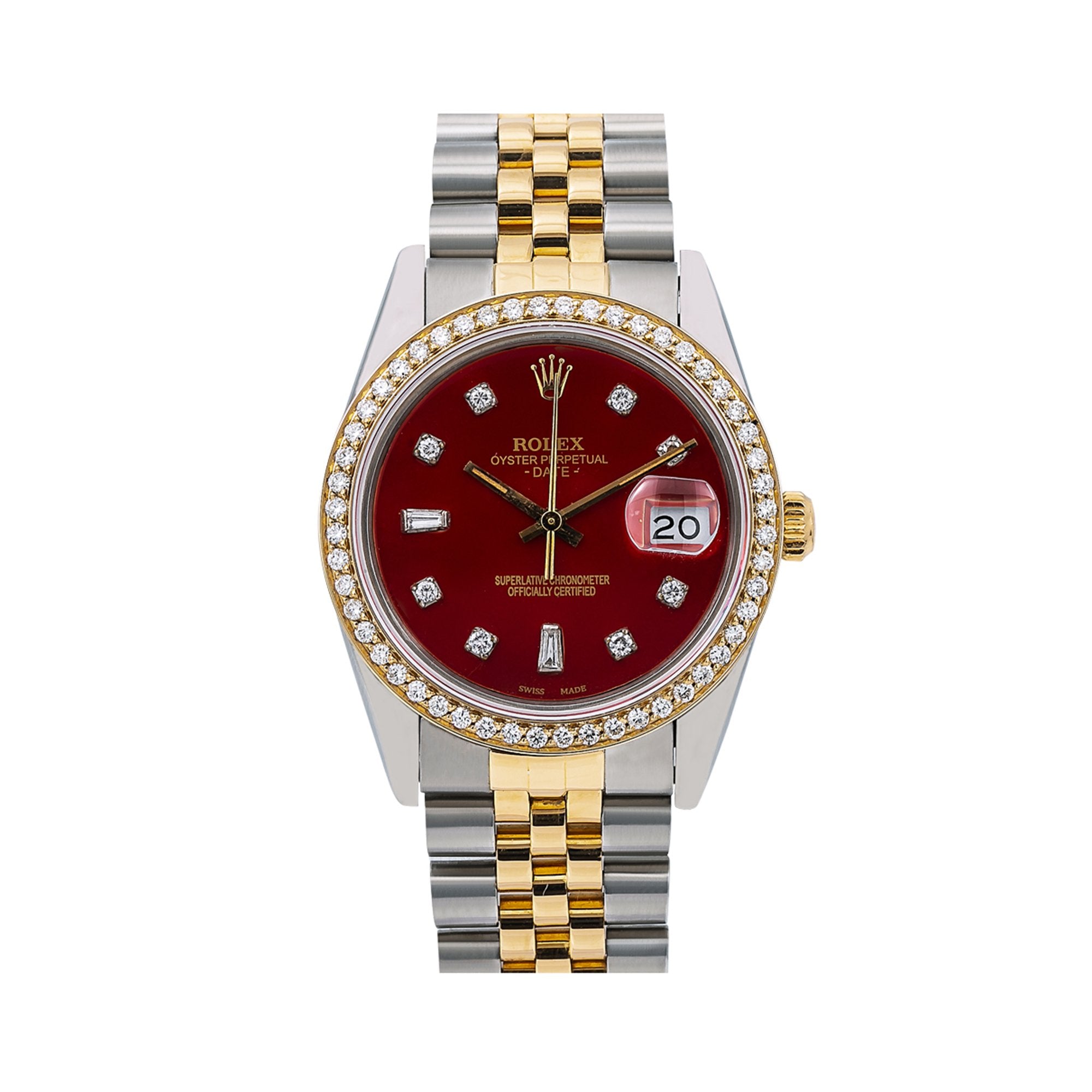 Rolex Oyster Perpetual Diamond Watch Date 15053 34mm Red Diamond Dia majorleaguejewelers
