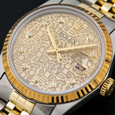 Rolex Datejust Diamond Watch, 16013 36mm, Champagne Diamond Dial With 1.20 CT Diamonds