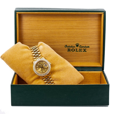 Rolex Lady-Datejust Diamond Watch, 6917 26mm, Champagne Diamond Dial With Yellow Gold Bracelet