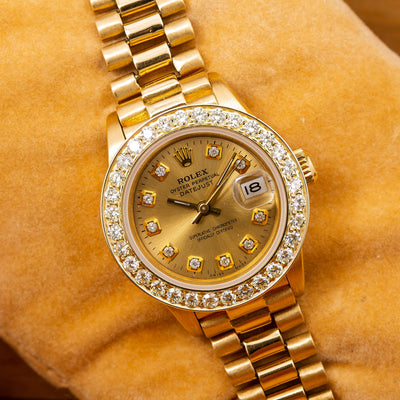 Rolex Lady-Datejust Diamond Watch, 6917 26mm, Champagne Diamond Dial With Yellow Gold Bracelet