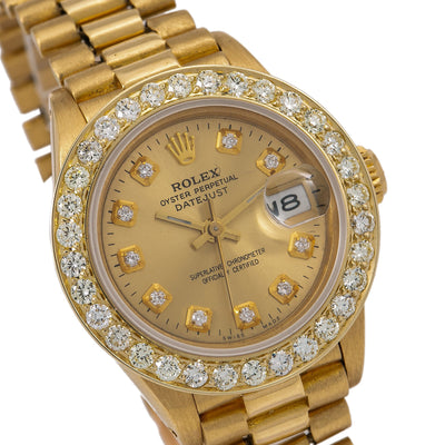 Rolex Lady-Datejust Diamond Watch, 6917 26mm, Champagne Diamond Dial With Yellow Gold Bracelet