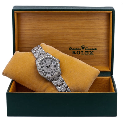 Rolex Lady-Datejust Diamond Watch, 178240 31mm, Iced Out With 8.75 CT Diamonds