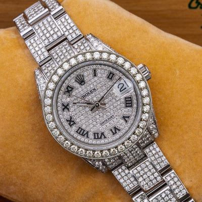 Rolex Lady-Datejust Diamond Watch, 178240 31mm, Iced Out With 8.75 CT Diamonds