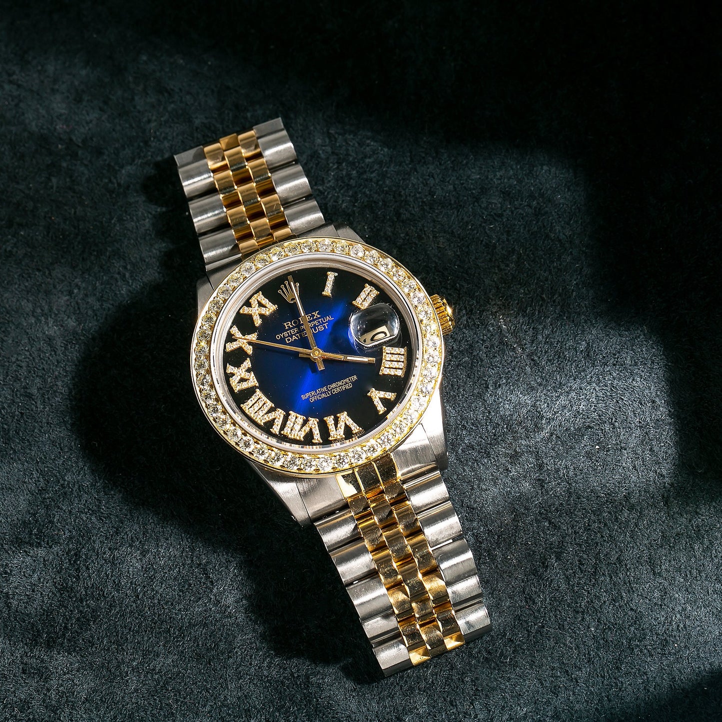 Rolex Datejust Diamond Watch, 16014 36mm, Blue Custom Diamond Dial With 1.35 CT Diamonds