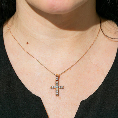 Unisex 14K Rose Gold Cross Pendant with 1.40 CT Diamonds