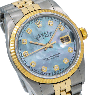 Rolex Datejust Diamond Watch, 36mm, Blue mop Diamond Dial With Two Tone Jubilee Bracelet