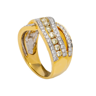 LADIES 18K YELLOW GOLD HAND RING WITH 1.44 CT DIAMONDS