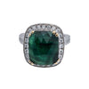 LADIES 18K  WHITE GOLD HAND RING WITH 1.73 CT DIAMONDS AND 5.88 CT EMERALD