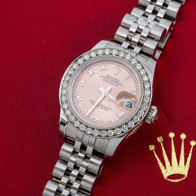 Rolex Lady-Datejust Diamond Watch, 179160 26mm, Salmon Dial With 0.80 CT Diamonds