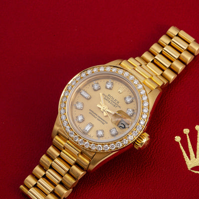 Rolex Lady-Datejust Diamond Watch, 69178 26mm, Champagne Diamond Dial With 0.90 CT Diamonds