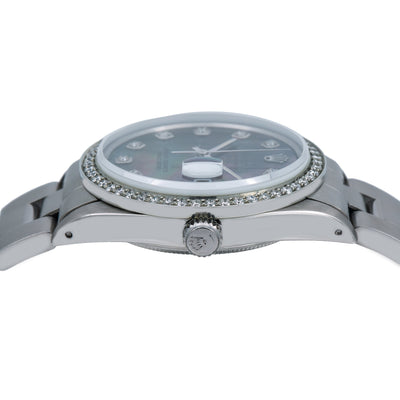 Rolex Oyster Perpetual Diamond Watch, Date 15000 34mm, Mother of Pearl Diamond Dial With 1.15 CT Diamonds