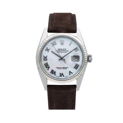 Rolex Datejust 16014 36MM White Dial With Brown Leather Bracelet