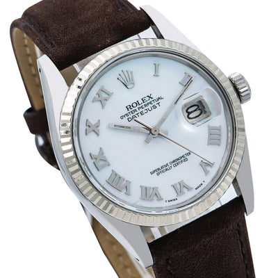 Rolex Datejust 16014 36MM White Dial With Brown Leather Bracelet