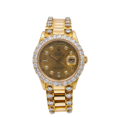 Rolex Day-Date Diamond Watch, 18038 36mm, Champagne Diamond Dial With 5.25 CT Diamonds