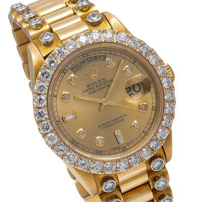 Rolex Day-Date Diamond Watch, 18038 36mm, Champagne Diamond Dial With 5.25 CT Diamonds