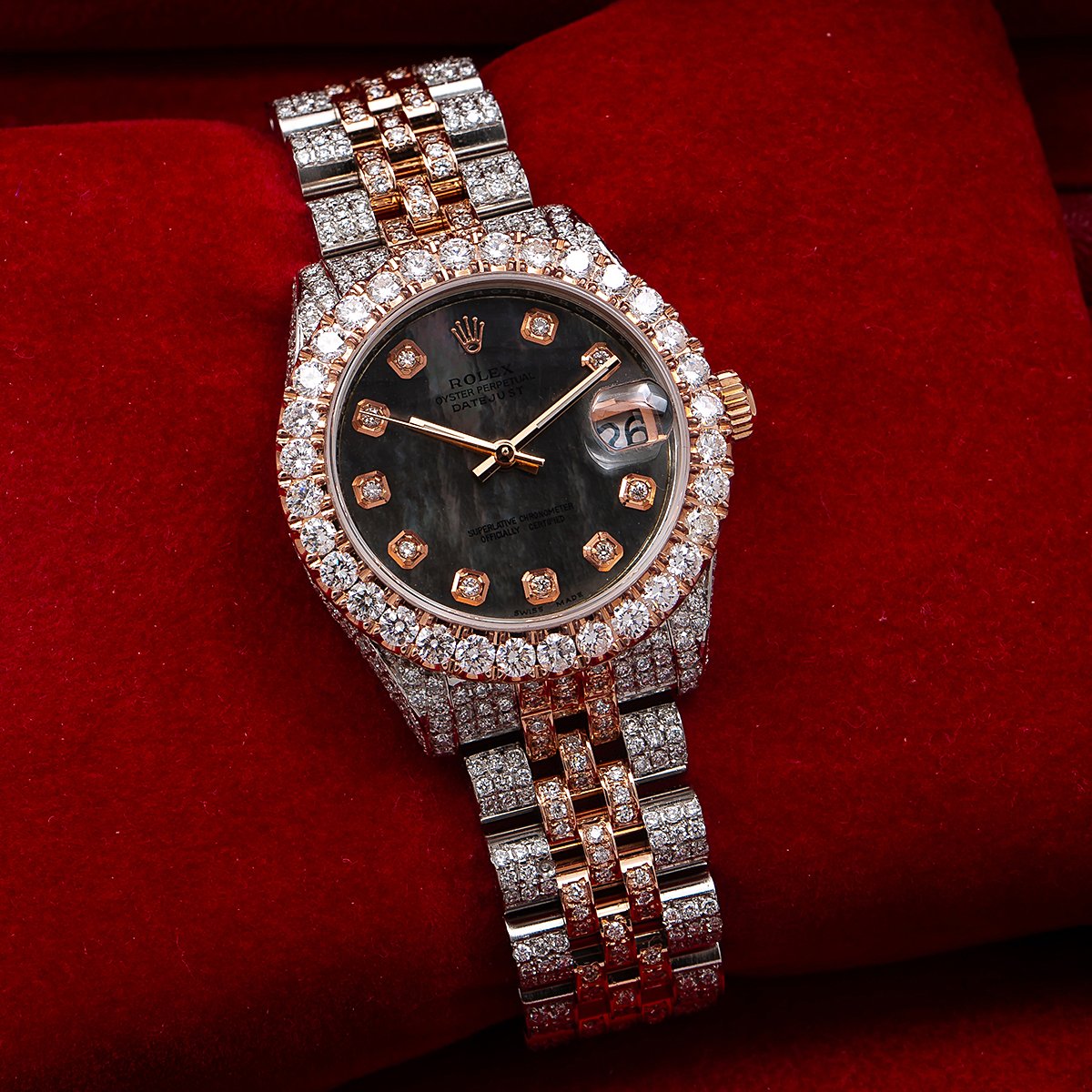 Rolex Datejust Diamond Watch, 178271 31mm, Black Diamond Dial With 9.65 CT Diamonds