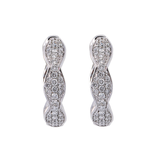 14K White Gold Ladies Hoop Earrings Pave Set With 0.95 CT Diamonds