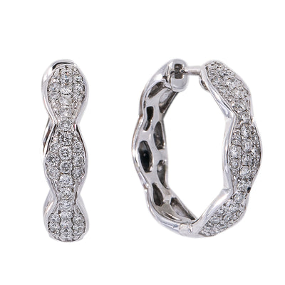 14K White Gold Ladies Hoop Earrings Pave Set With 0.95 CT Diamonds